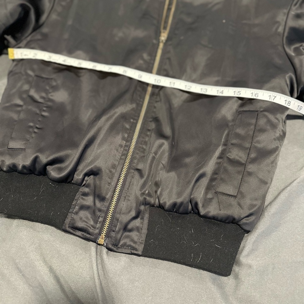 Women’s Seek Sz: S black satin bomber jacket corset-style lace-up back. - Picture 5 of 10
